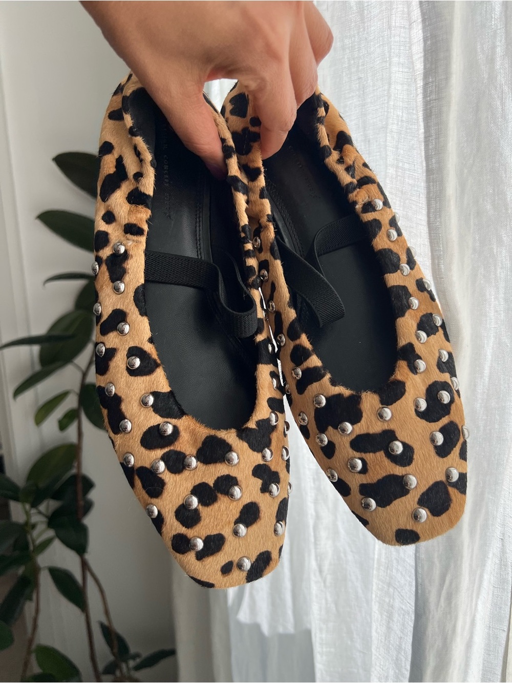 Leopard Print Studded Ballet Flats - Brown/Black